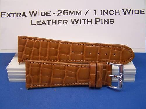 Extra Wide Leather Watchband. 26mm With Pins. Tan