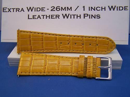 Extra Wide Leather Watchband. 26mm With Pins. Gold