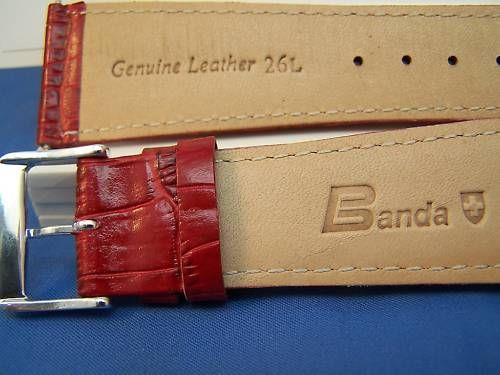 Extra Wide Leather Watchband. 26mm With Pins. Red