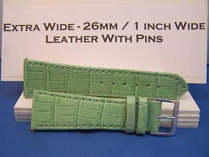 Extra Wide Leather Watchband. 26mm With Pins. Lt Green