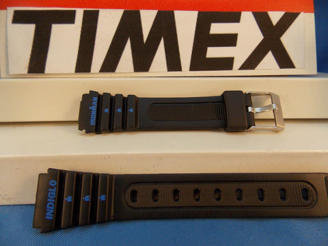 Timex watchband IronMan Ladies Black Resin w/blue Graphics 15mm