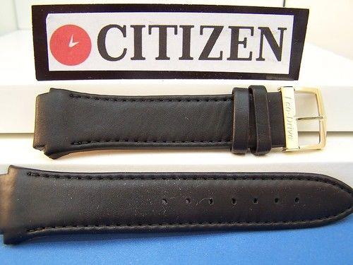 Citizen watchband Eco-Drive BM6575 Blk Leather Gold Tn Bkle.Back #E111-S049407