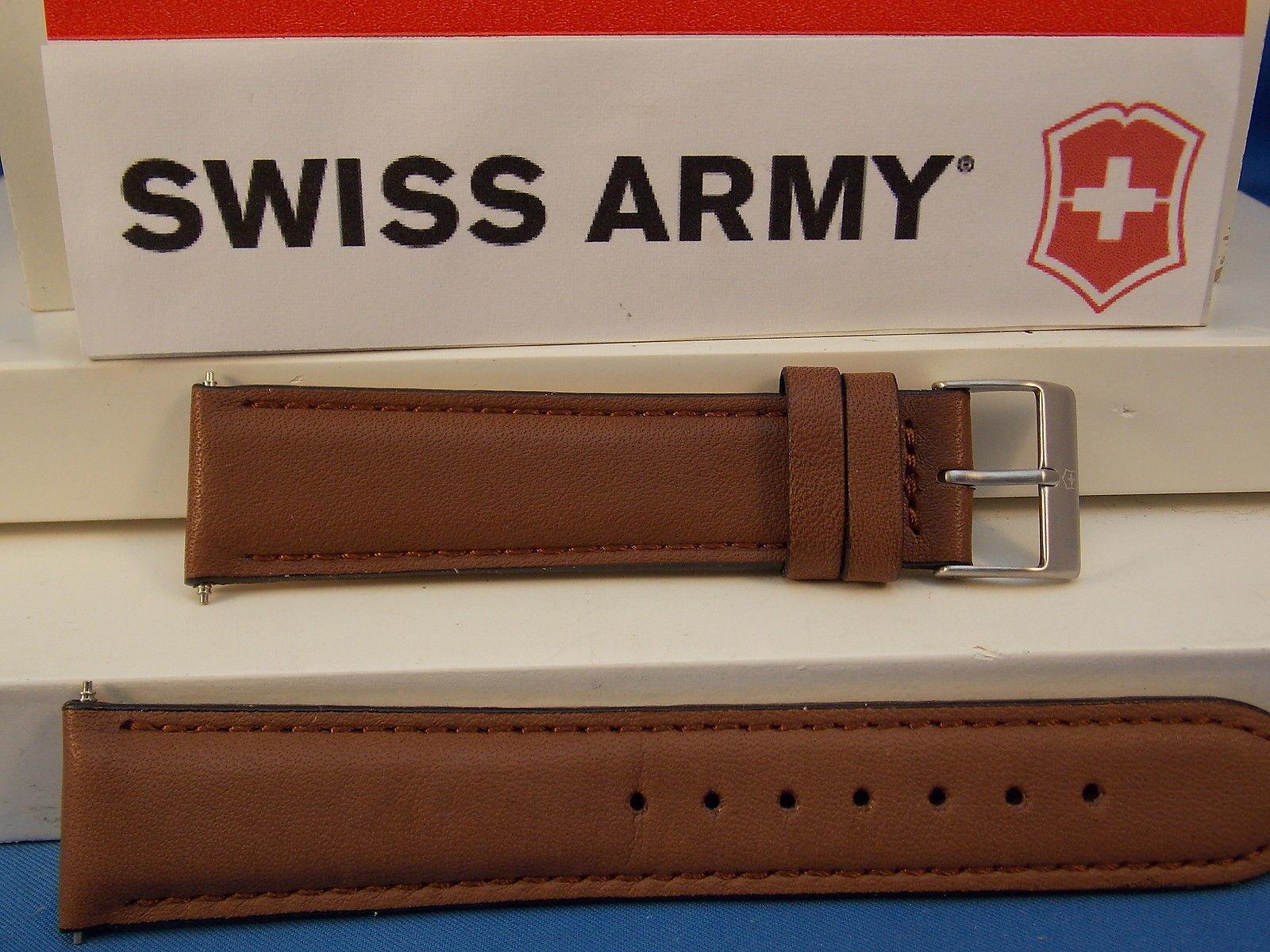 Swiss Army watchband Field 20mm Brown Leather Logo buckle. Stitched and Padded