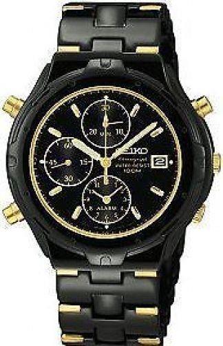 Seiko WatchBand SDWF17P Black and Gold Tone Bracelet w/Fold Safety Clasp buckle