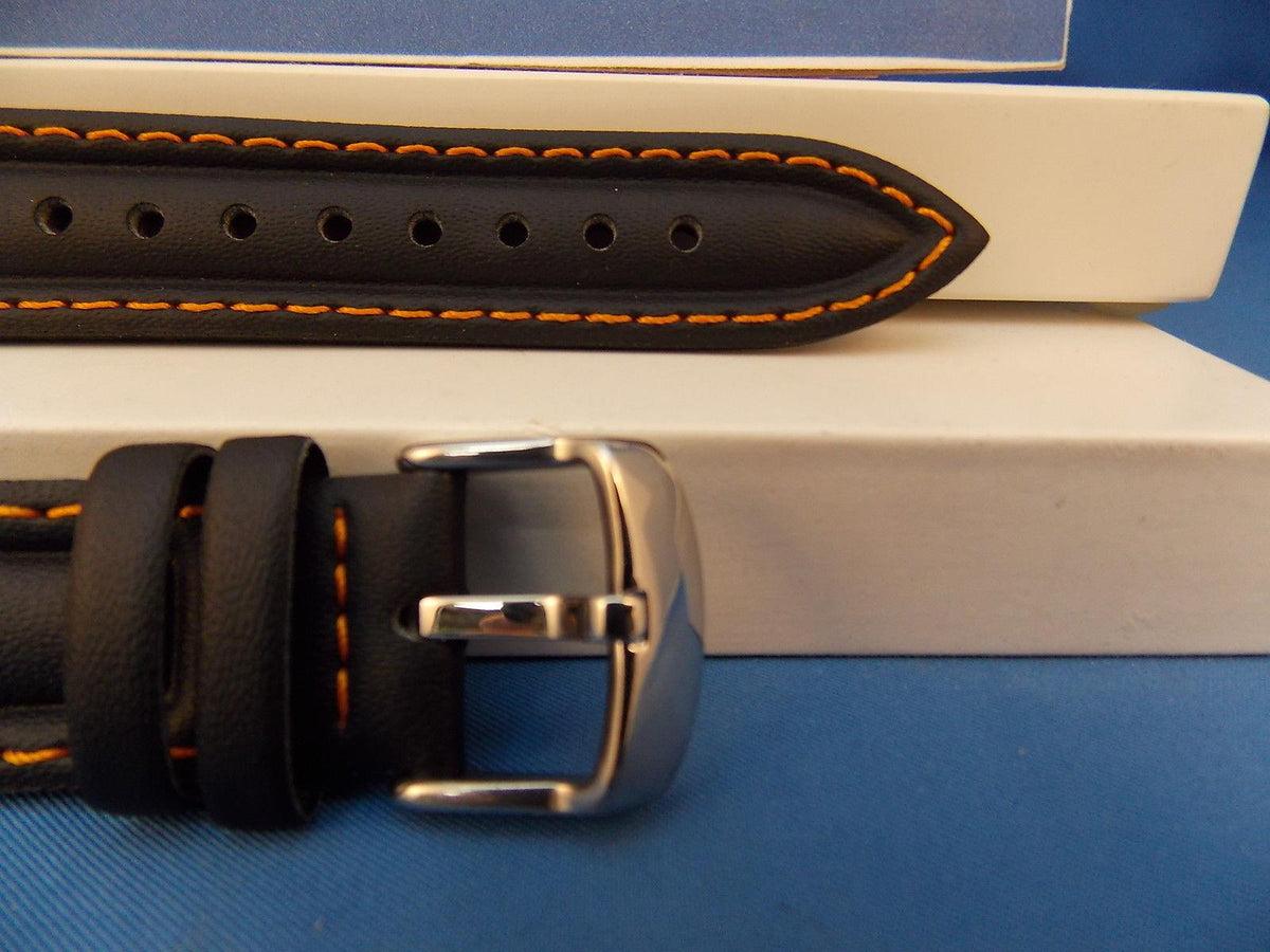 Casio watchband EF-308. Ef-301. Edifice Black Leather Orange Cotton Stitch Trim
