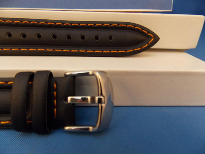 Casio watchband EF-308. Ef-301. Edifice Black Leather Orange Cotton Stitch Trim