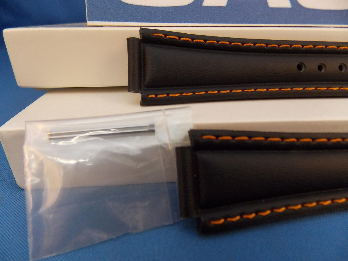 Casio watchband EF-308. Ef-301. Edifice Black Leather Orange Cotton Stitch Trim