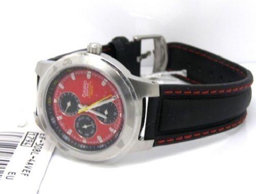 Casio watchband EF-308. Ef-301. Edifice Black Leather Orange Cotton Stitch Trim