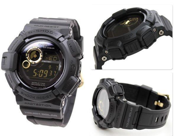 Casio Watchband G-9300 w/Gold Buckle Twin Sensor Tough Solar Black Resin Strap