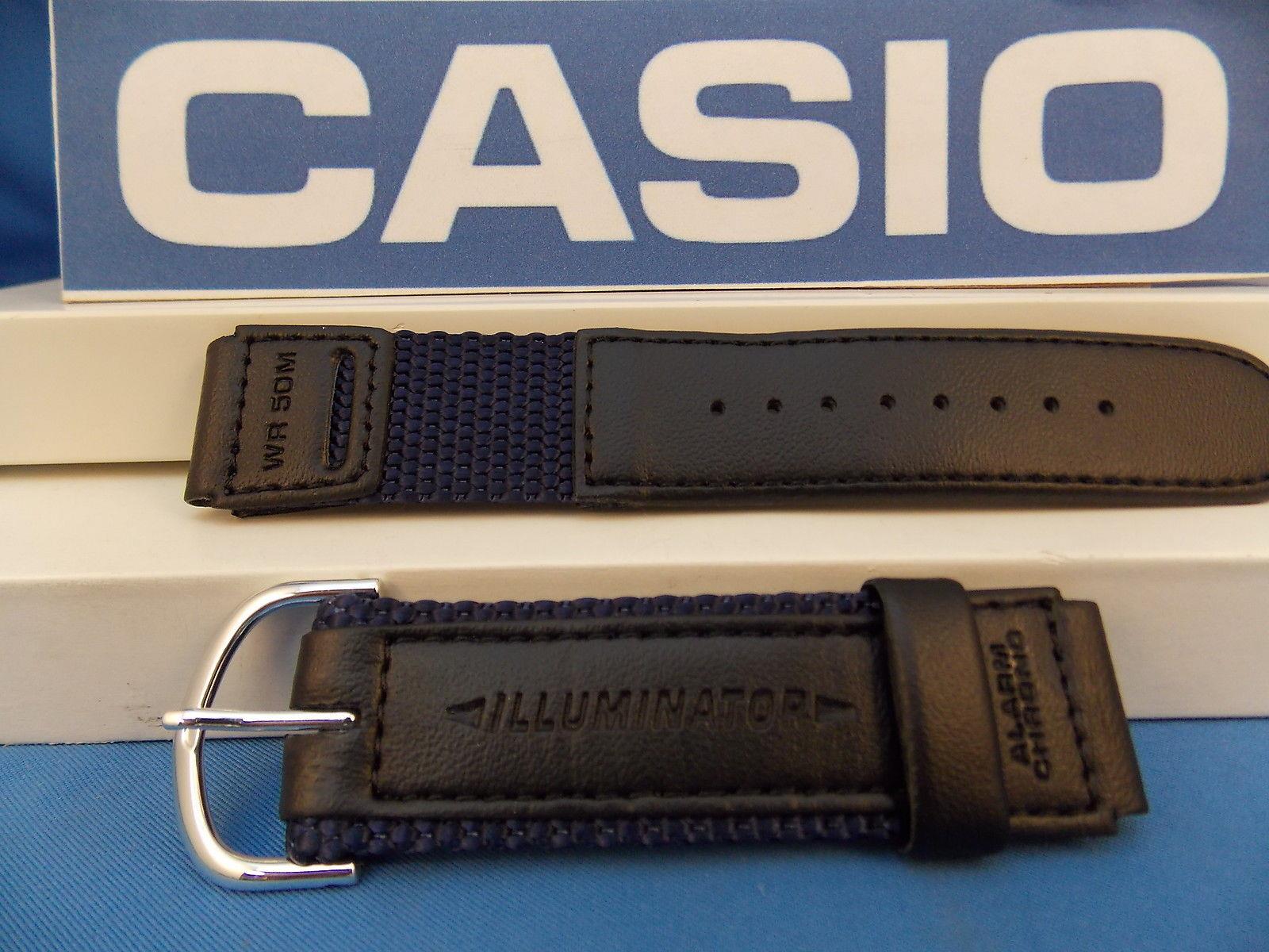 Casio Watchband W-94 HF blue/Black Nylon Mesh/Leathr 18mm Men Illuminator Strap