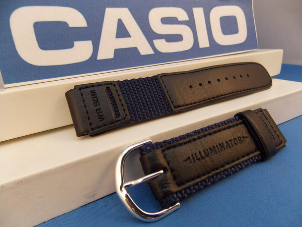 Casio Watchband W-94 HF blue/Black Nylon Mesh/Leathr 18mm Men Illuminator Strap