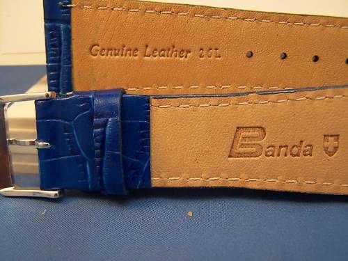 Extra Wide Leather Watchband. 26mm With Pins. blue