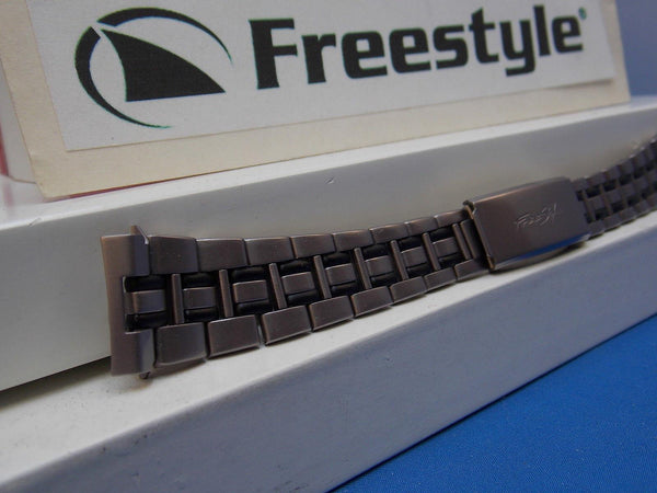 Freestyle watchband - Bracelet Matte Silver/Black 16mm w/FoldOver buckle