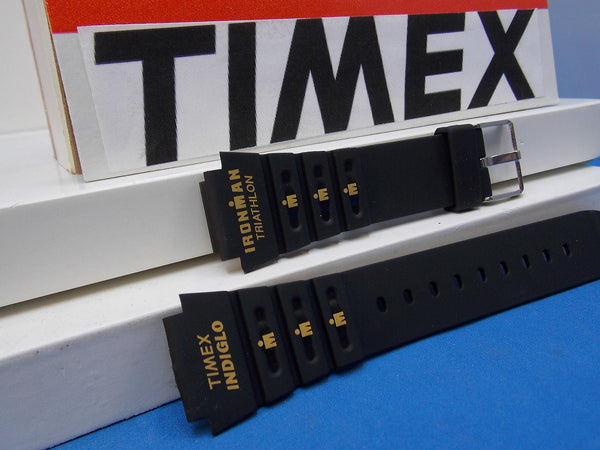 Timex watchband Triathalon Indiglo Timex Logo 18mm Black  w/Orange Gtaphic