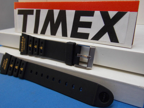 Timex watchband Triathalon Indiglo Timex Logo 18mm Black  w/Orange Gtaphic