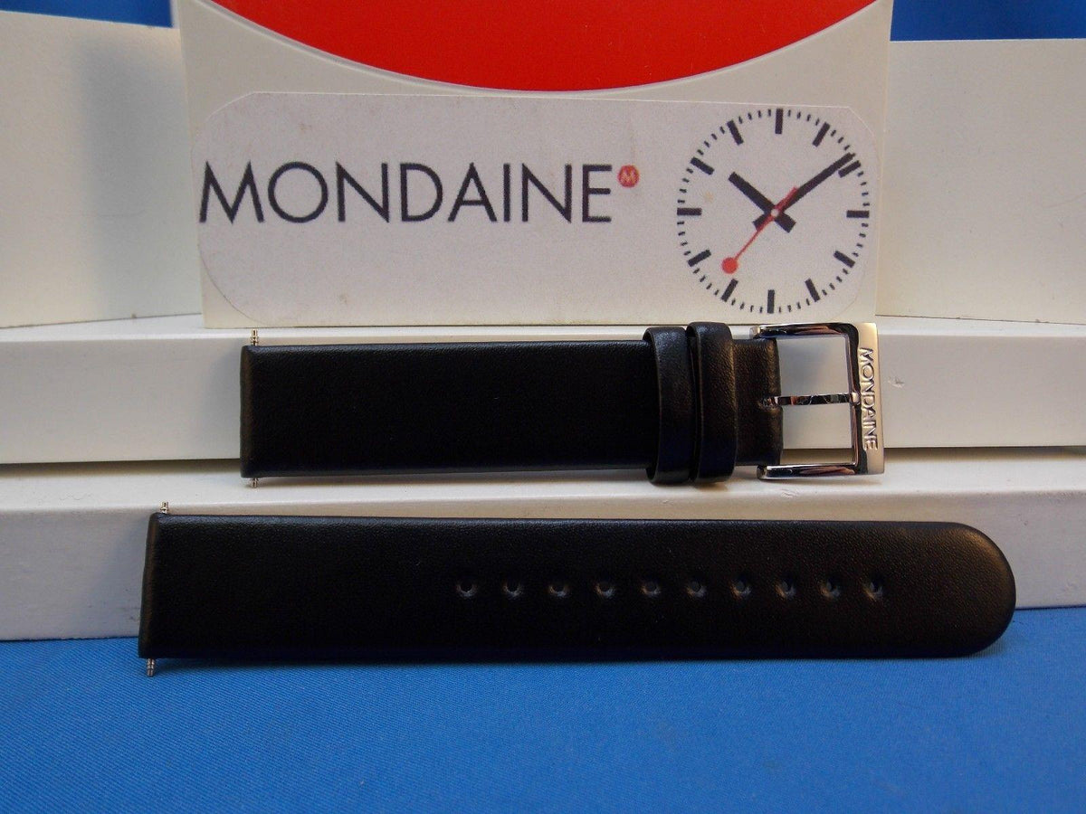 Mondaine Swiss Railways Watchband FE3118.20Q 18mm Black Leather w/Polished bkle