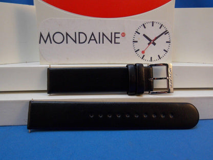 Mondaine Swiss Railways Watchband FE3118.20Q 18mm Black Leather w/Polished bkle
