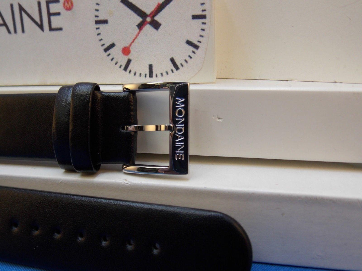 Mondaine Swiss Railways Watchband FE3118.20Q 18mm Black Leather w/Polished bkle