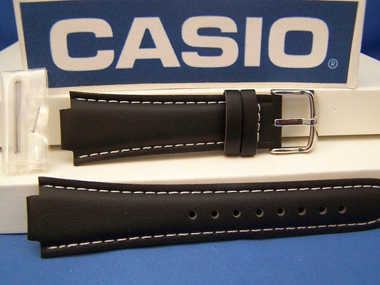 Casio Watchband EF-501 L, EF-500 L Black Leather - Strap w/ Attach Pins