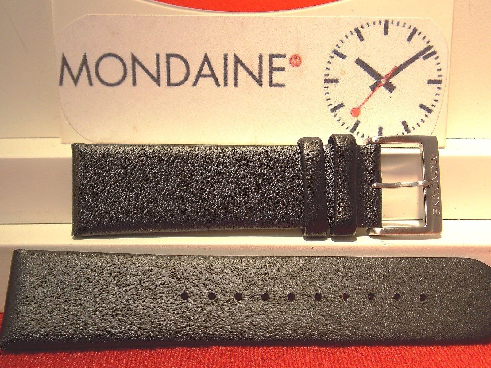 Mondaine Swiss Railways Original Watchband 22mm Black Leather Strap