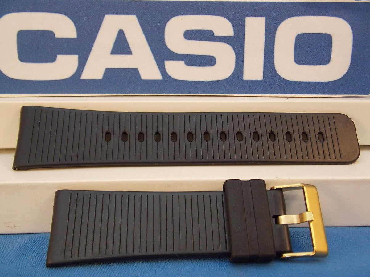 Casio Watchband MW-301 24mm Black Rubber Strap w/Gold Tone Buckle.