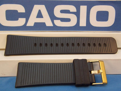 Casio Watchband MW-301 24mm Black Rubber Strap w/Gold Tone Buckle.