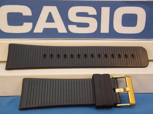 Casio Watchband MW-301 24mm Black Rubber Strap w/Gold Tone Buckle.
