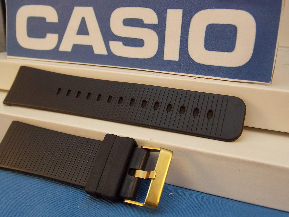 Casio Watchband MW-301 24mm Black Rubber Strap w/Gold Tone Buckle.