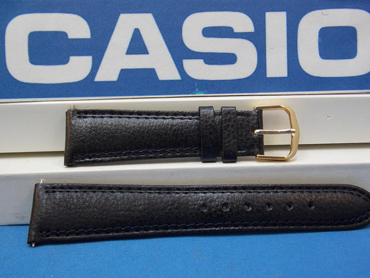 Casio watchband AB-20 Leather Black  19mm Padded Double Outline Stitched