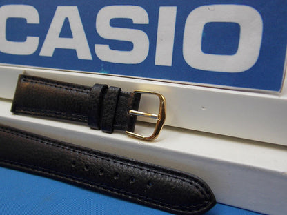 Casio watchband AB-20 Leather Black  19mm Padded Double Outline Stitched