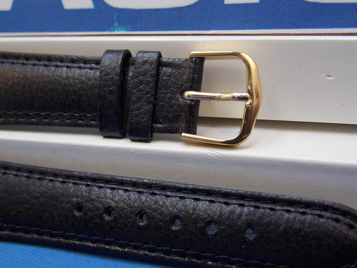 Casio watchband AB-20 Leather Black  19mm Padded Double Outline Stitched