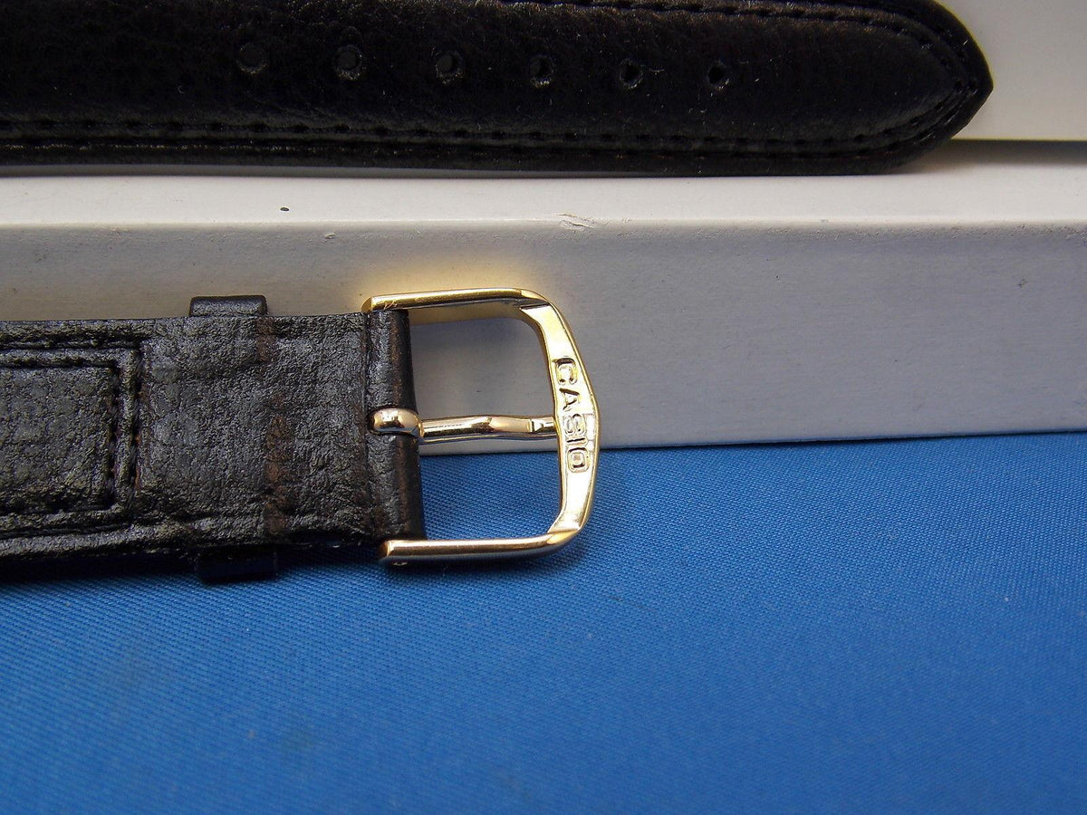 Casio watchband AB-20 Leather Black  19mm Padded Double Outline Stitched