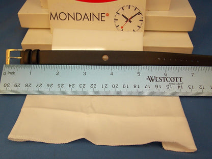Mondaine watchband One Piece 14mm Wide black Leather Loop Thru  w/Logo buckle
