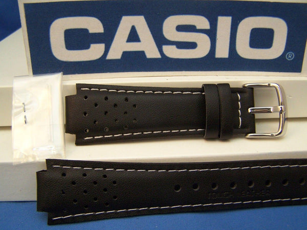 Casio watchband RL-300 L-2, Ef-307. Red Line Black Leather Watchband -w/Pins