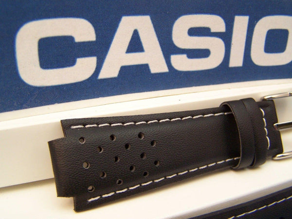 Casio watchband RL-300 L-2, Ef-307. Red Line Black Leather Watchband -w/Pins