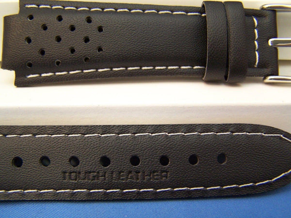 Casio watchband RL-300 L-2, Ef-307. Red Line Black Leather Watchband -w/Pins
