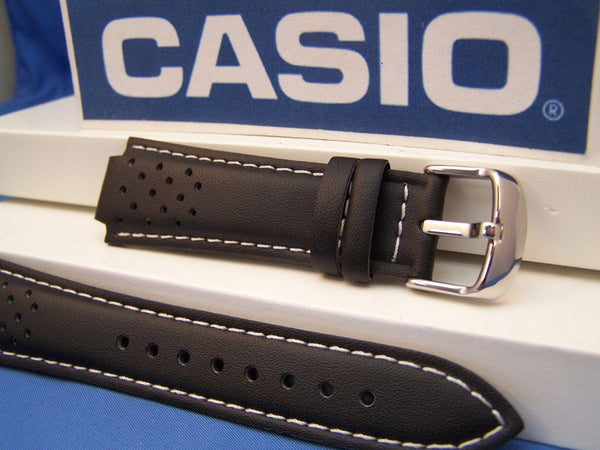 Casio watchband RL-300 L-2, Ef-307. Red Line Black Leather Watchband -w/Pins