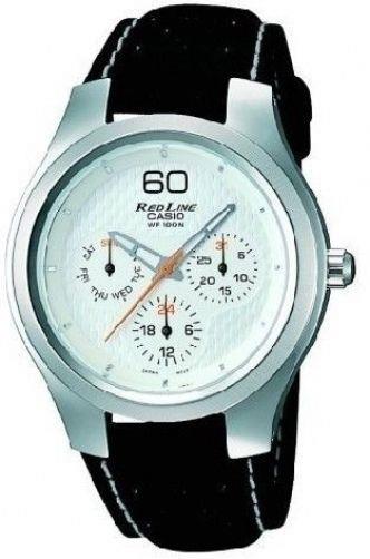 Casio watchband RL-300 L-2, Ef-307. Red Line Black Leather Watchband -w/Pins