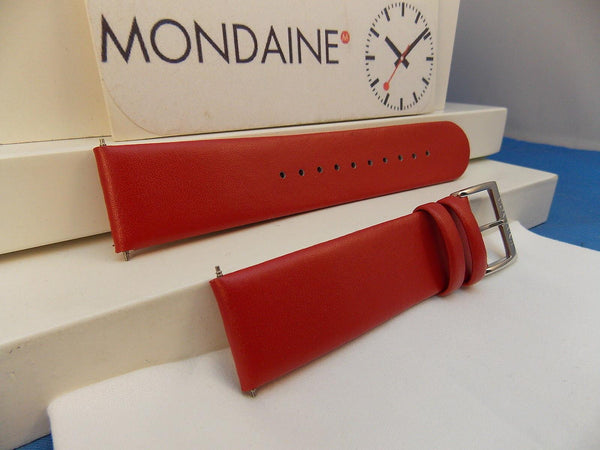 Mondaine Watchband Original 20mm Red Mans Leather Strap w/ Logo buckle/EZ Pins