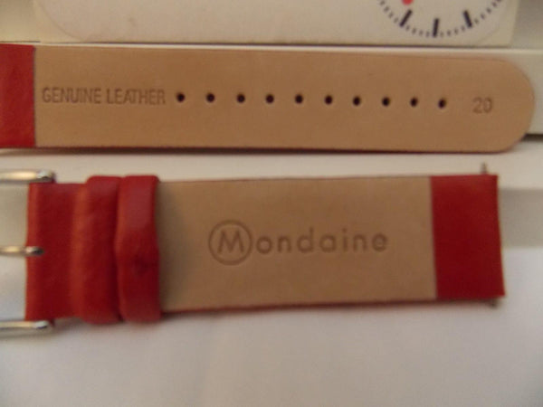 Mondaine Watchband Original 20mm Red Mans Leather Strap w/ Logo buckle/EZ Pins