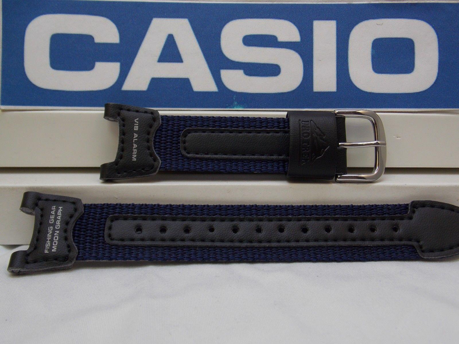 Casio watchband PRS-400 B-2 blue Leather/Nylon .Fishing Gear Moon Graph