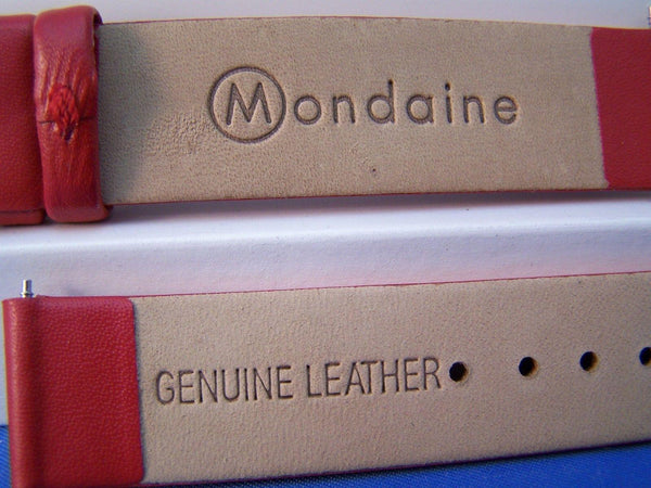 Mondaine Watchband Original 16mm Red Leather  w/ Logo buckle and Pins.