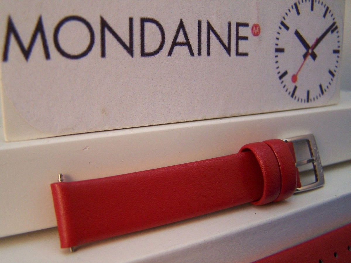 Mondaine watchband Original 12mm Red Leather ladies  w/ Logo buckle & Pins