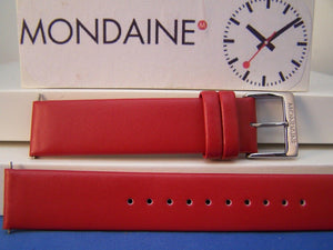 Mondaine watchband Original 18mm Red Mns Leather  w/ Logo buckle and Pins