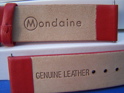 Mondaine watchband Original 18mm Red Mns Leather  w/ Logo buckle and Pins