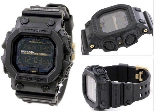 Casio Watchband GXW-56 GB-1V.G-Shock Mud Resist Black Resin Strap gold buckl