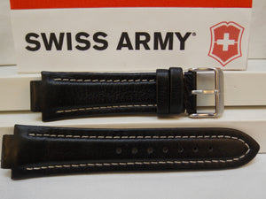 Swiss Army Watchband Peak ll Leather Black White Stitched Padded Mens/Large