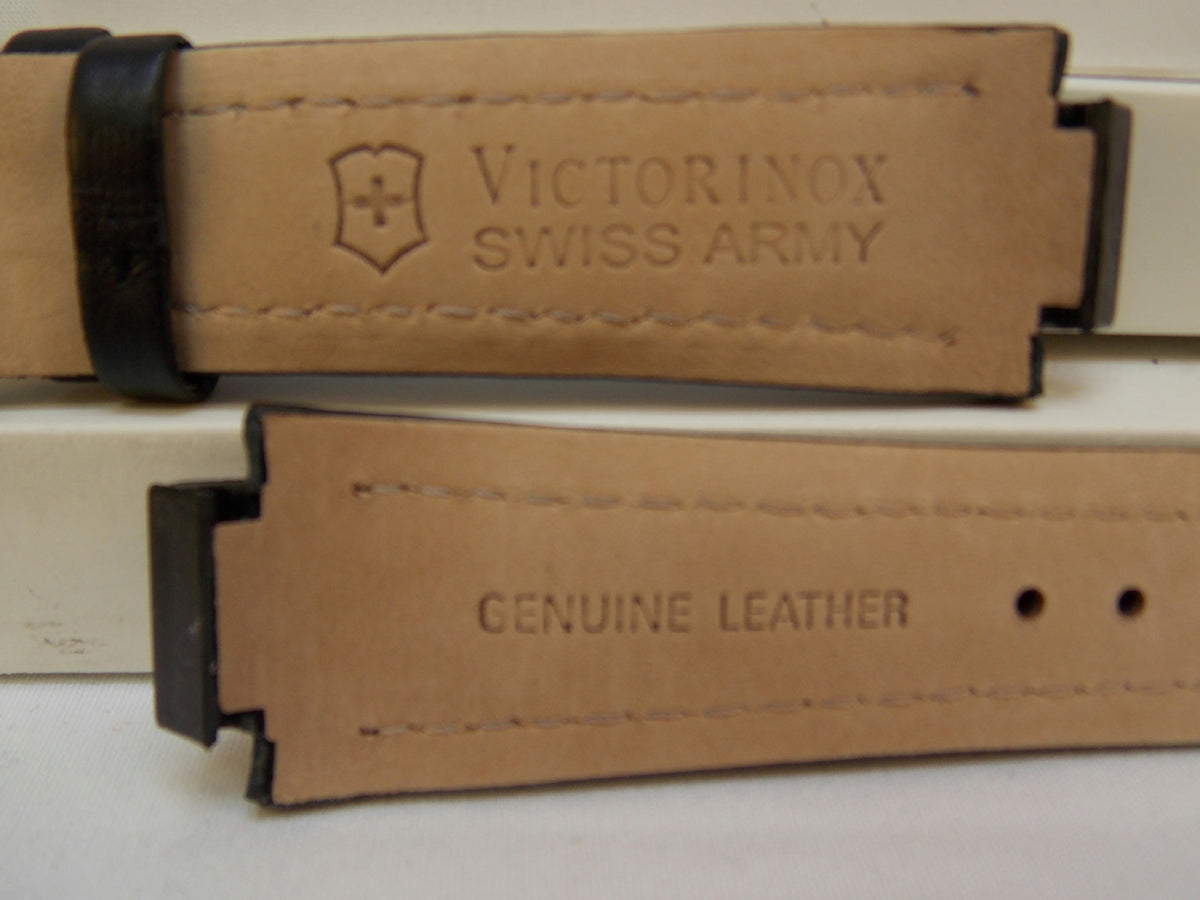 Swiss Army Watchband Peak ll Leather Black White Stitched Padded Mens/Large