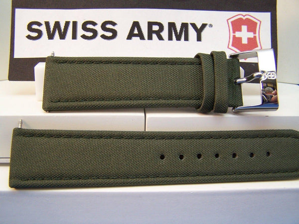 Swiss Army watchband Infantry Military Green 22mm Fabric Mesh / Leather w/Pins