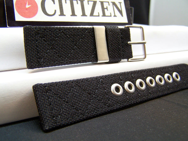 Citizen Watchband BM6400 21mm Black Thick Stitched Fabric With Metal Eyelets